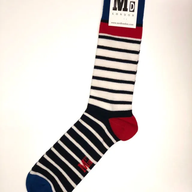 Navy Breton Stripe Fine Sock - Navy/White