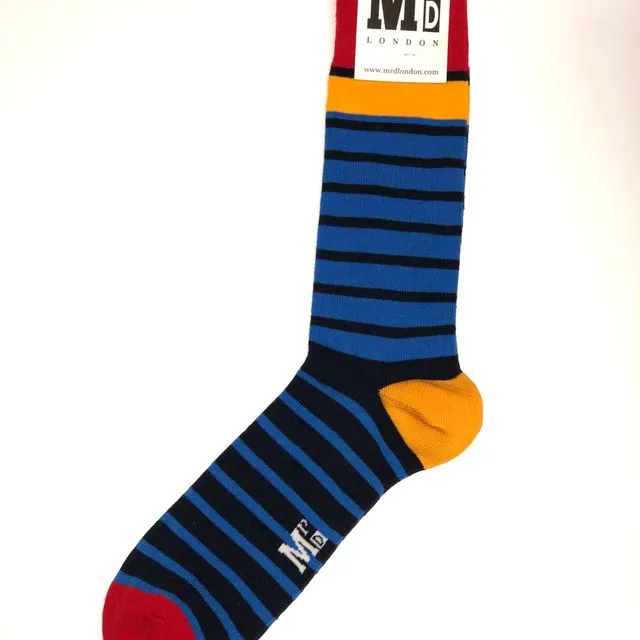 Blue Breton Stripe Fine Sock - Blue/Navy