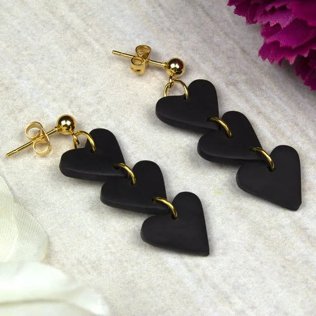 Black Love Heart Polymer Clay Earrings