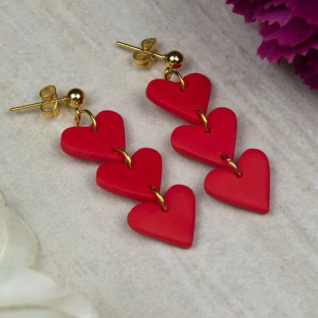 Red Love Heart Polymer Clay Earrings