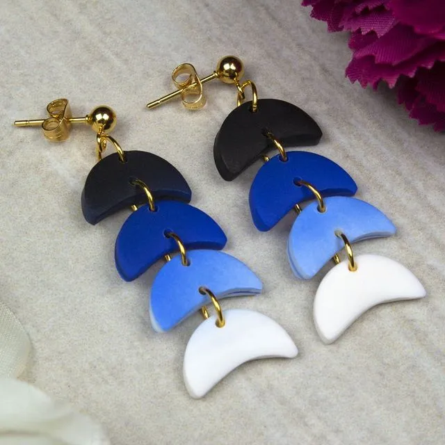 Winter Nights Ombre Crescent Moon Dangle and Drop Stud Earrings