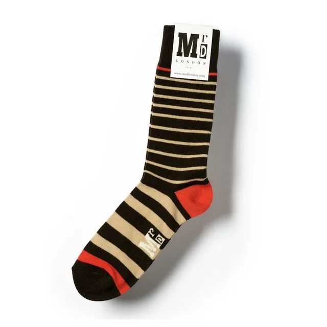 Breton Stripe 9 Gauge Socks - Brown