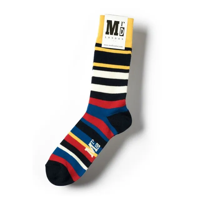 Multi Stripe 9 Gauge Sock - Navy