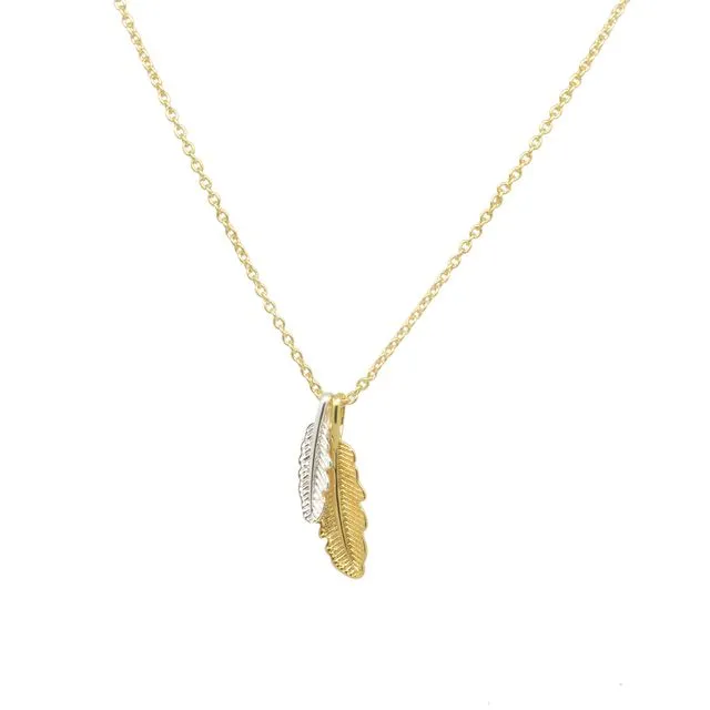 Twin Feather Necklace with Gold Chain