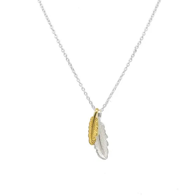 Twin Feather Necklace with Silver Chain