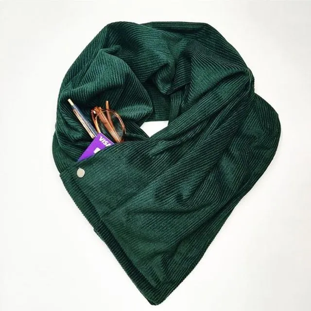 Corduroy Pocket Scarf Forest Green - Pack of 3
