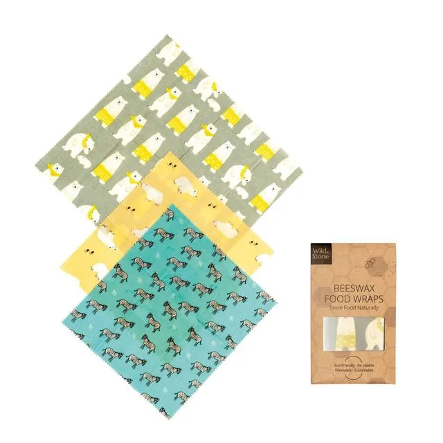 Beeswax Food Wraps - Animal Pattern - 3 Pack (2x Medium, 1x Large)