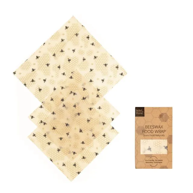 Beeswax Food Wraps - Honeycomb Pattern - 3 Pack (2x Medium, 1x Large)
