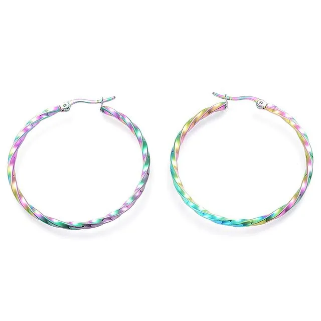 Twisted Rainbow Hoop Earrings
