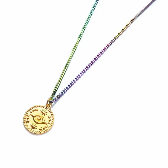 ‘Eye See You’ Coin Rainbow Necklace
