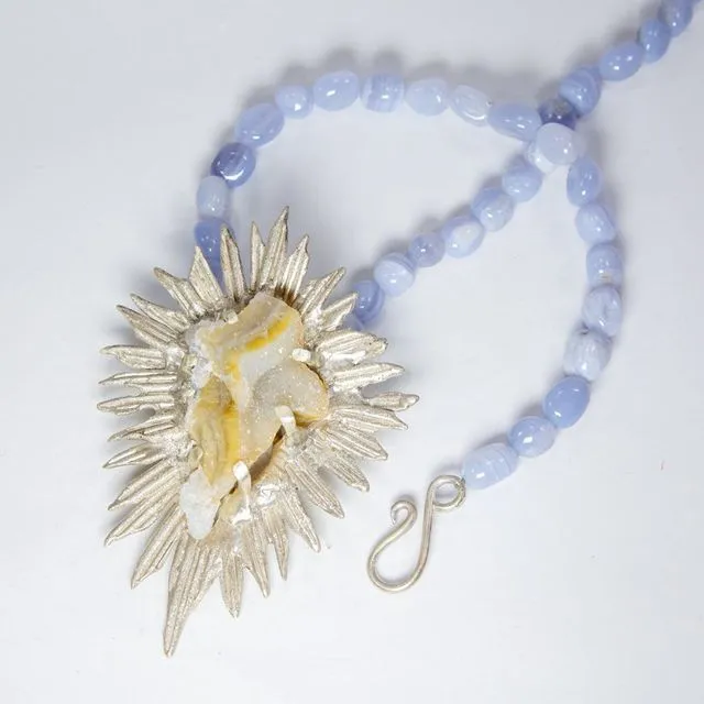 Blue Lace Agate Outline Necklace