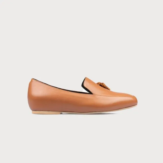 Maggie - Tan Leather Flat Shoes