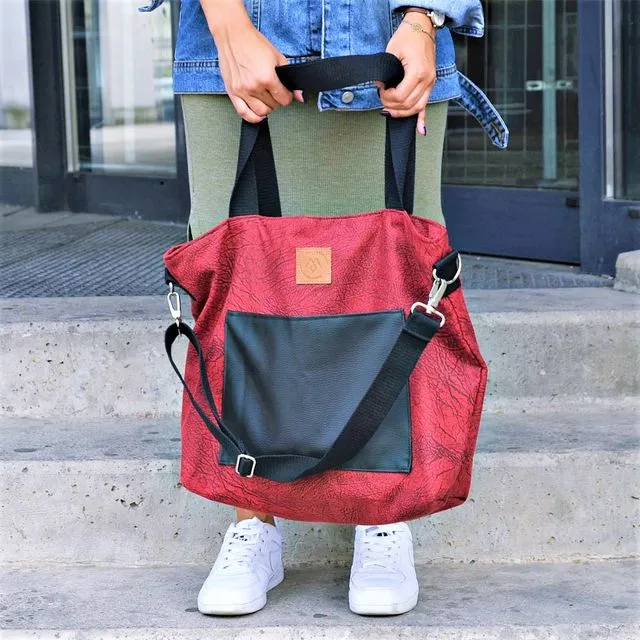 Handmade, tote bag, shopper bag, eco suede - red