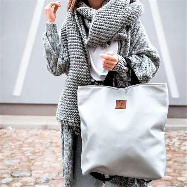 Handmade, urban backpack / bag, eco leather - silver