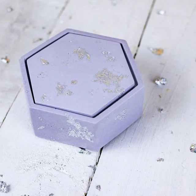 Hexagonal jesmonite trinket box, pastel lilac with lid
