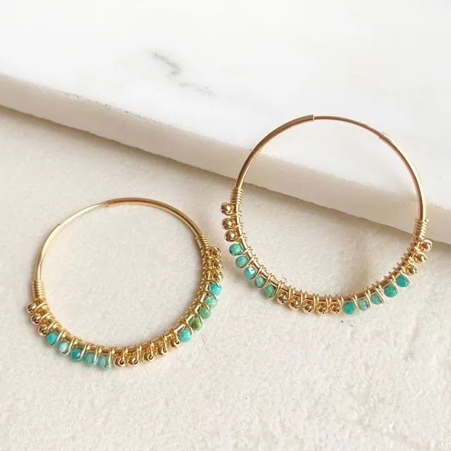 Turquoise Wrapped Hoops Earrings