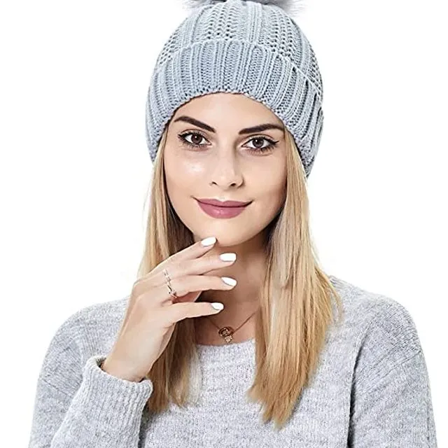 Womens Beanie Hats Winter Satin Lined Knit Beanie Lining Thick Skull Cap Soft Warm Hat for Outdoor Skiing