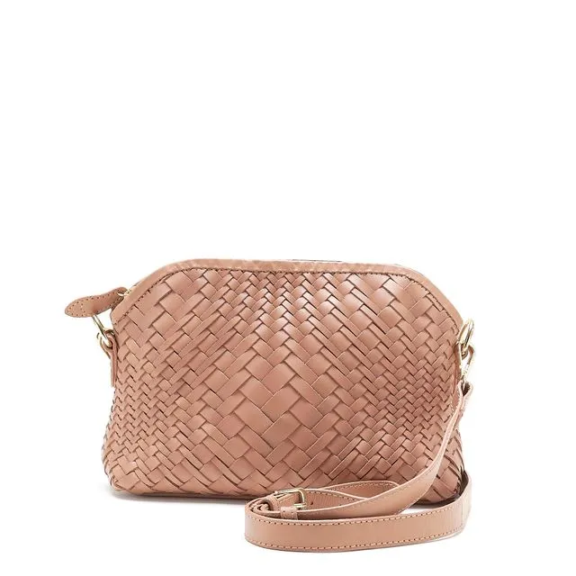 RIA Hand Woven Leather Crossbody Bag in Tan