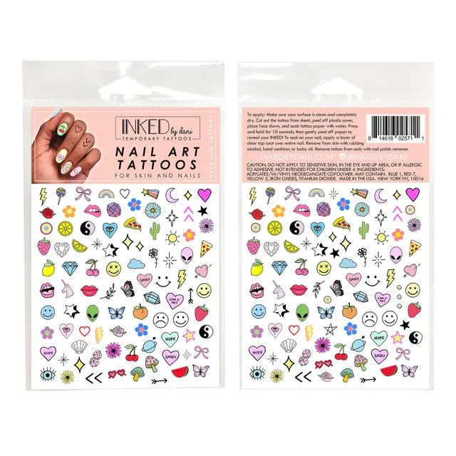 Color Nail Art Temporary Tattoo Pack