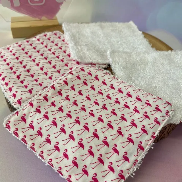 Reusable Bamboo Towel Face Wipes - Mini Flamingo Design