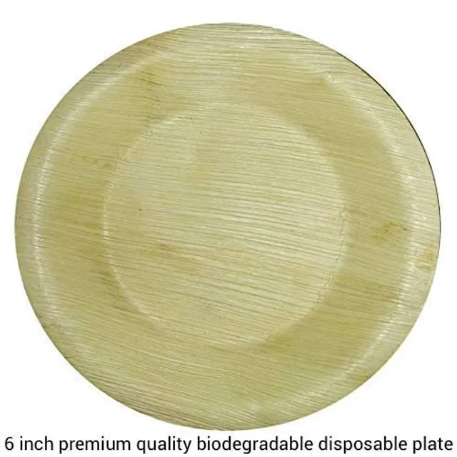 Areca Palm Leaf Disposable Eco-friendly 6" Round Plate, 15cm (Pack Of 25)