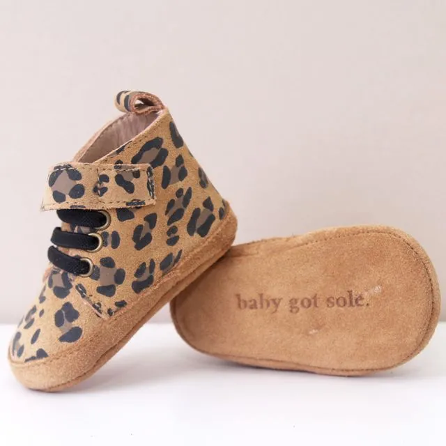 Buddy Tan Leopard Print Leather Trainers Shoes