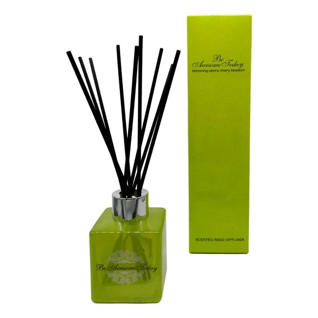 REED DIFFUSER "Be Awesome Today" Blomming Peony cherry blossom fragrance - Gift Boxed