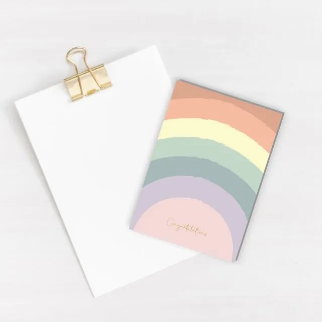 Congratulations Rainbow Pastel Gold Foiled Card - pack of 6