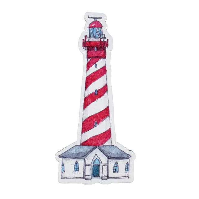 WOODEN WHIITE - RED LIGHTHOUSE MAGNET BURGH-HAAMSTEDE
