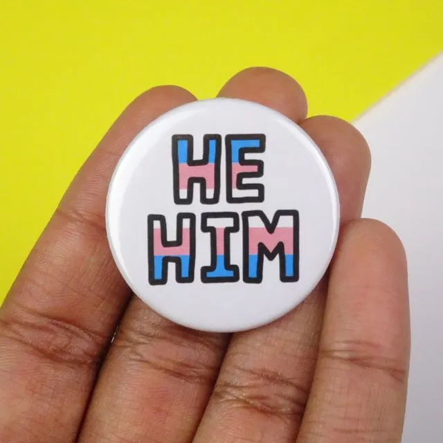 Trans he/him pronouns button badge - Pack of 5