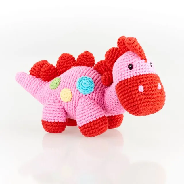 Soft Toy Handmade Dinosaur rattle - steggi - pink