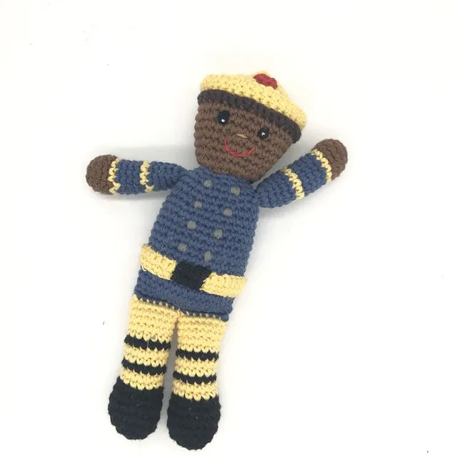 Crochet toy handmade fairtrade Firefighter rattle