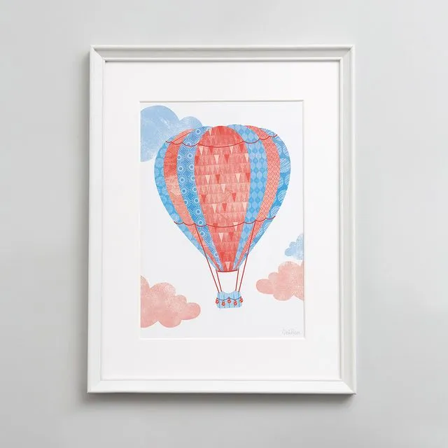 Hot Air Balloon Wall Art - Red & Blue