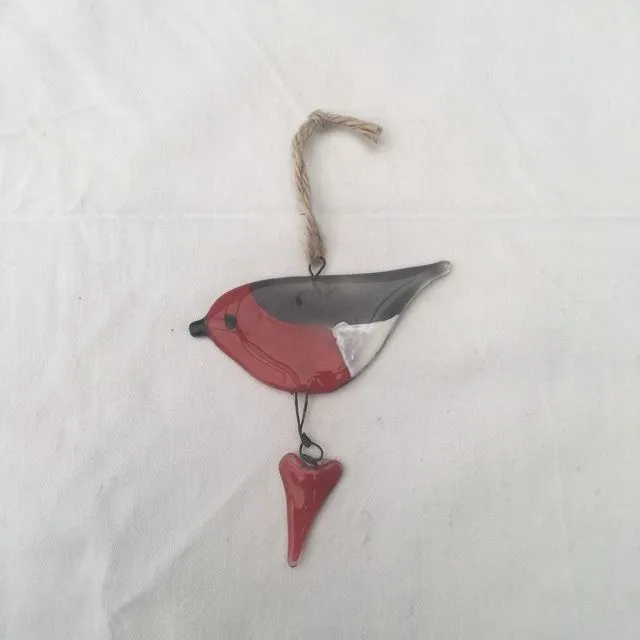 hanging robin with heart