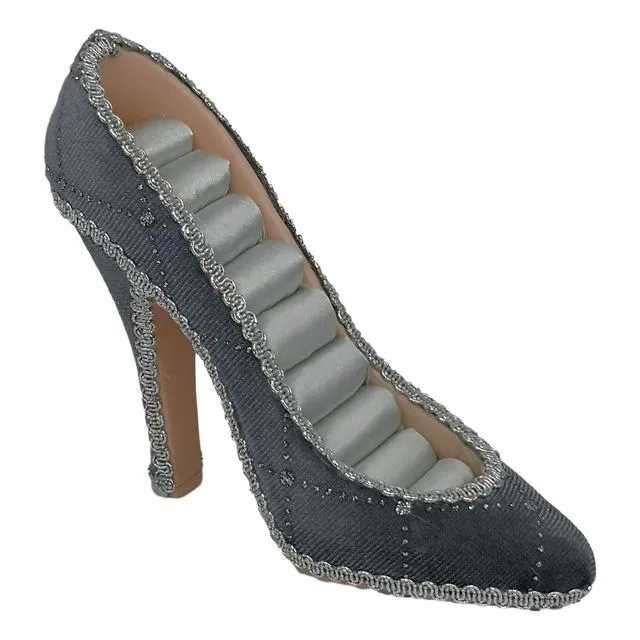Stiletto shoe ring holder - grey velvet with sparkles (also available in pink)