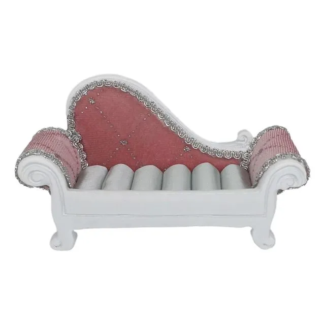 Chaise longue shoe ring holder - pink velvet with sparkles (also available in grey)