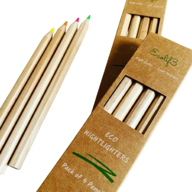 4 Eco Highlighter | Jumbo Neon Pencil made with Natural Sustainable Wood