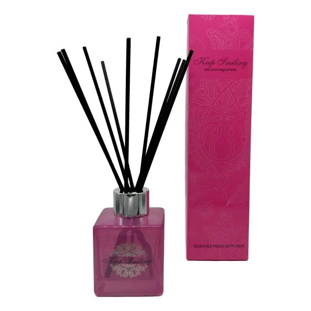REED DIFFUSER "Keep Smiling" Red pomegranate fragrance - Gift Boxed