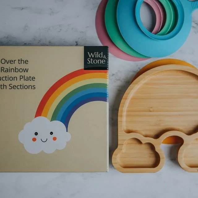 Baby Bamboo Weaning Suction Section Plate - Over The Rainbow (Baby-Yellow)