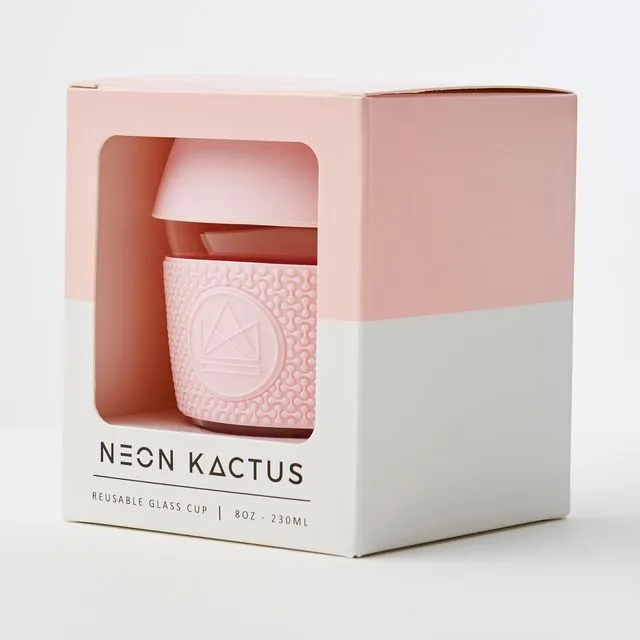 Neon Kactus Reusable Glass Coffee Cup - Pink Flamingo 8oz