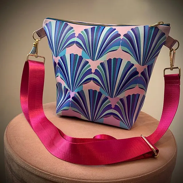 Lilac Pink and Blue Shell Vegan Leather Handbag