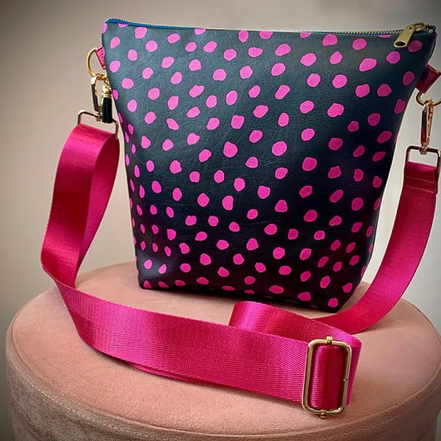 Black and Pink Spot Vegan Leather Handbag