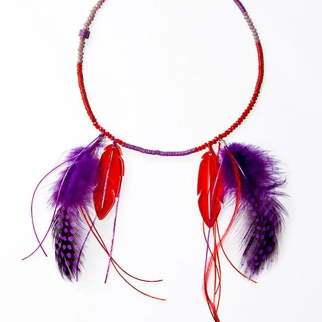 Red Purple Feather Necklace