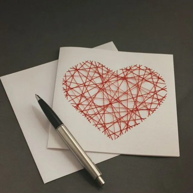 Handmade Square Threaded Heart Card