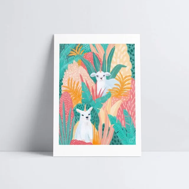 Magical Creatures in a Colourful Forest Giclée Art Print