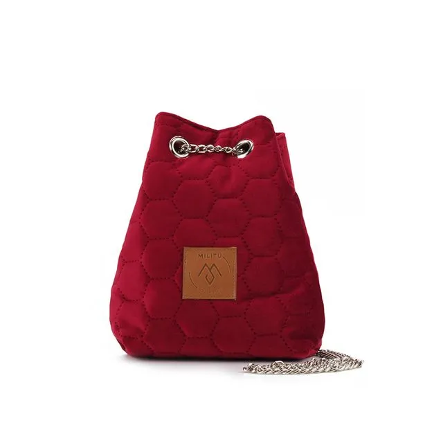Small handbag with chain, upholstery velour - red
