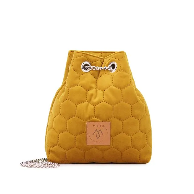 Small handbag with chain, upholstery velour - yellow