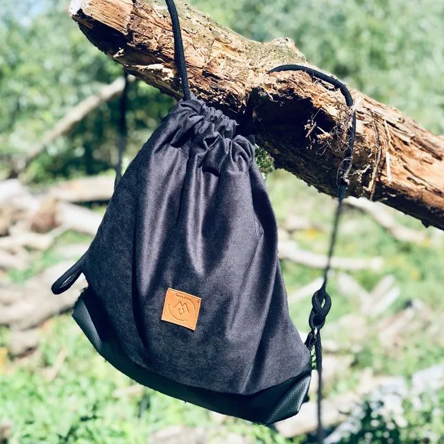 Handmade backpack/bag, 2 in 1 - black