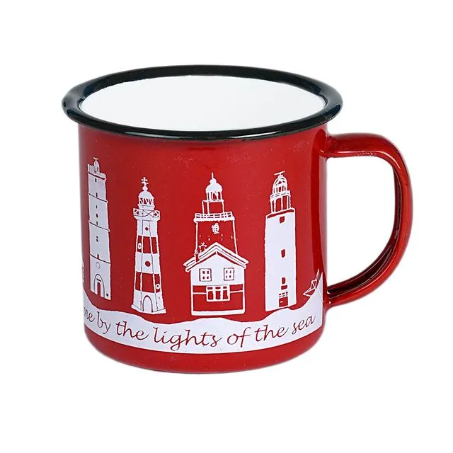 RED MINI MUG LIGHTHOUSES "GUIDED HOME BY THE LIGHTS OF THE SEA" 6X6CM