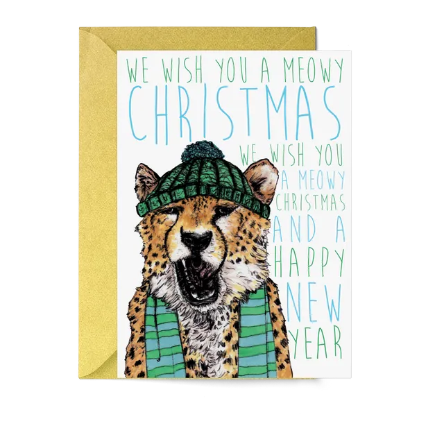 Caroling Cheetah Christmas Card